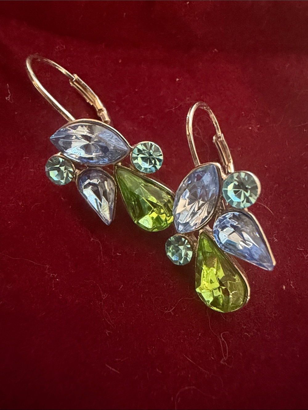 Blue and Green Crystal Teardrop Earrings for Women